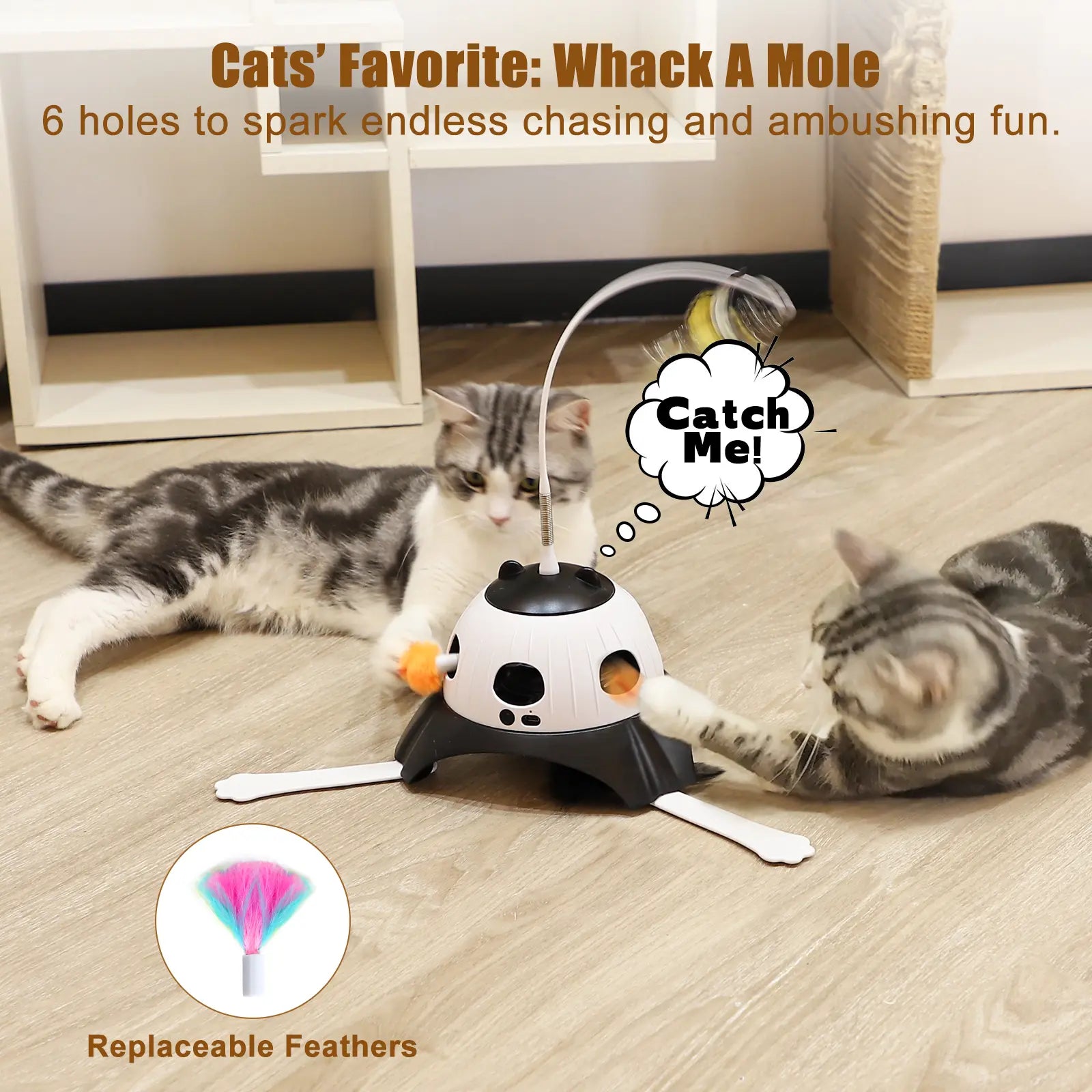 3 in 1 Kitten Toys Automatic Interactive Cat Toy, Fluttering Butterfly, Moving Ambush Feather, Power Supplies, USB Powered,Four Exercise Modes