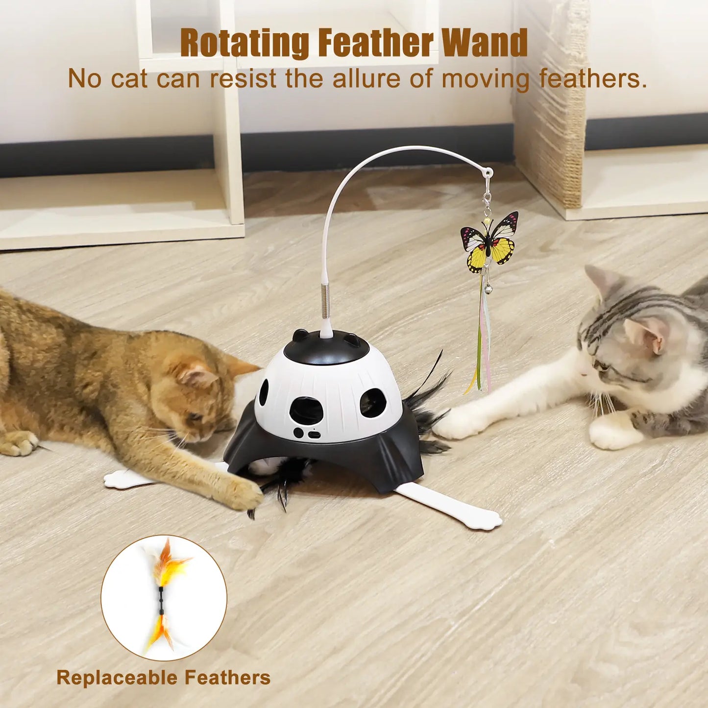 3 in 1 Kitten Toys Automatic Interactive Cat Toy, Fluttering Butterfly, Moving Ambush Feather, Power Supplies, USB Powered,Four Exercise Modes