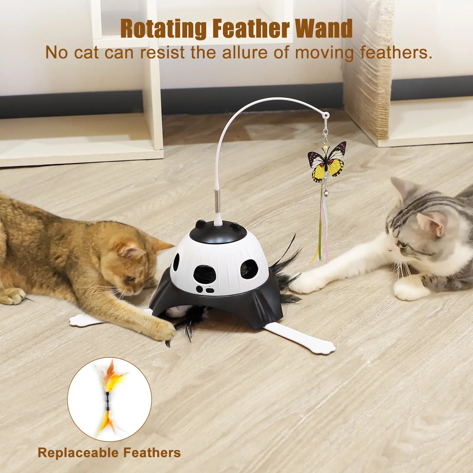 3 in 1 Kitten Toys Automatic Interactive Cat Toy, Fluttering Butterfly, Moving Ambush Feather, Power Supplies, USB Powered,Four Exercise Modes
