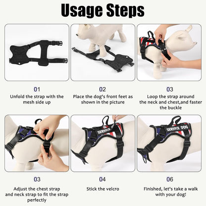 Service Dog Harness, Reflective Dog Vest Harness with 5 PCS Patches, Adjustable Soft Oxford Pet Harness, Inner Layer Mesh, Easy to Control for Dogs (USFLAG, Small (Pack of 1))