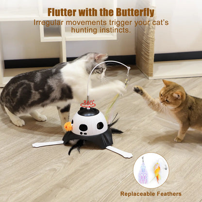 3 in 1 Kitten Toys Automatic Interactive Cat Toy, Fluttering Butterfly, Moving Ambush Feather, Power Supplies, USB Powered,Four Exercise Modes