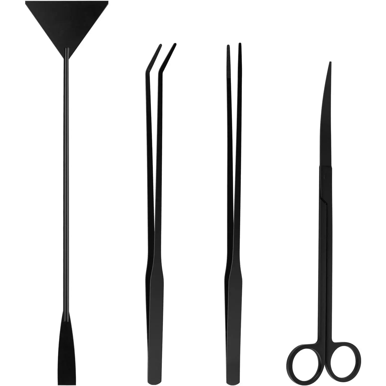 Aquarium Aquascape Tools Kit - 4 in 1 Terrarium Decor Supplies with Long Tweezers Feeding Tongs, Aquarium , Algae Scraper, Live Fish Accessories Cleaning Trimming Kit